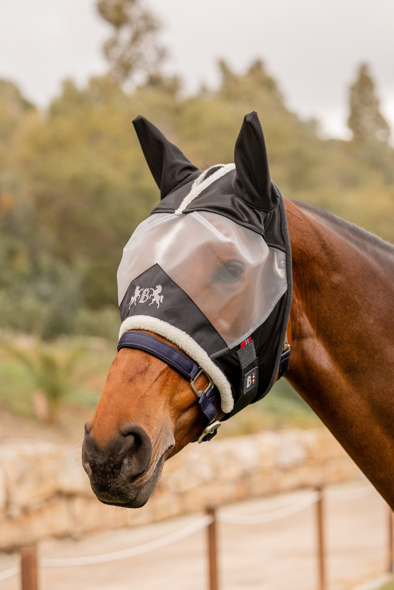 B Vertigo Delux Fly Mask with Fake Fur Antifly Protection for Horses