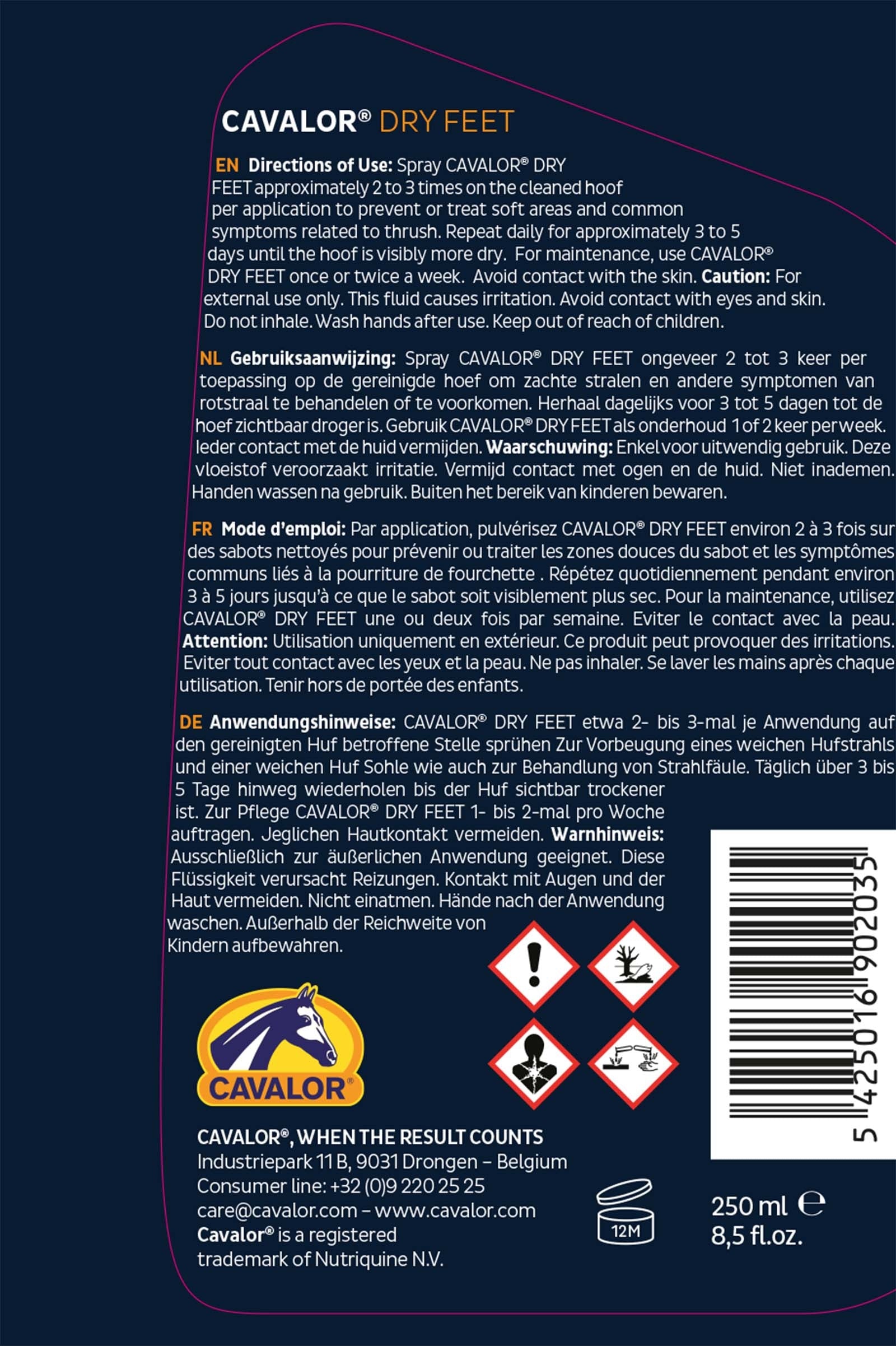 Cavalor Dry Feet Natural Spray, Hooves, 250ml Horse Health Care