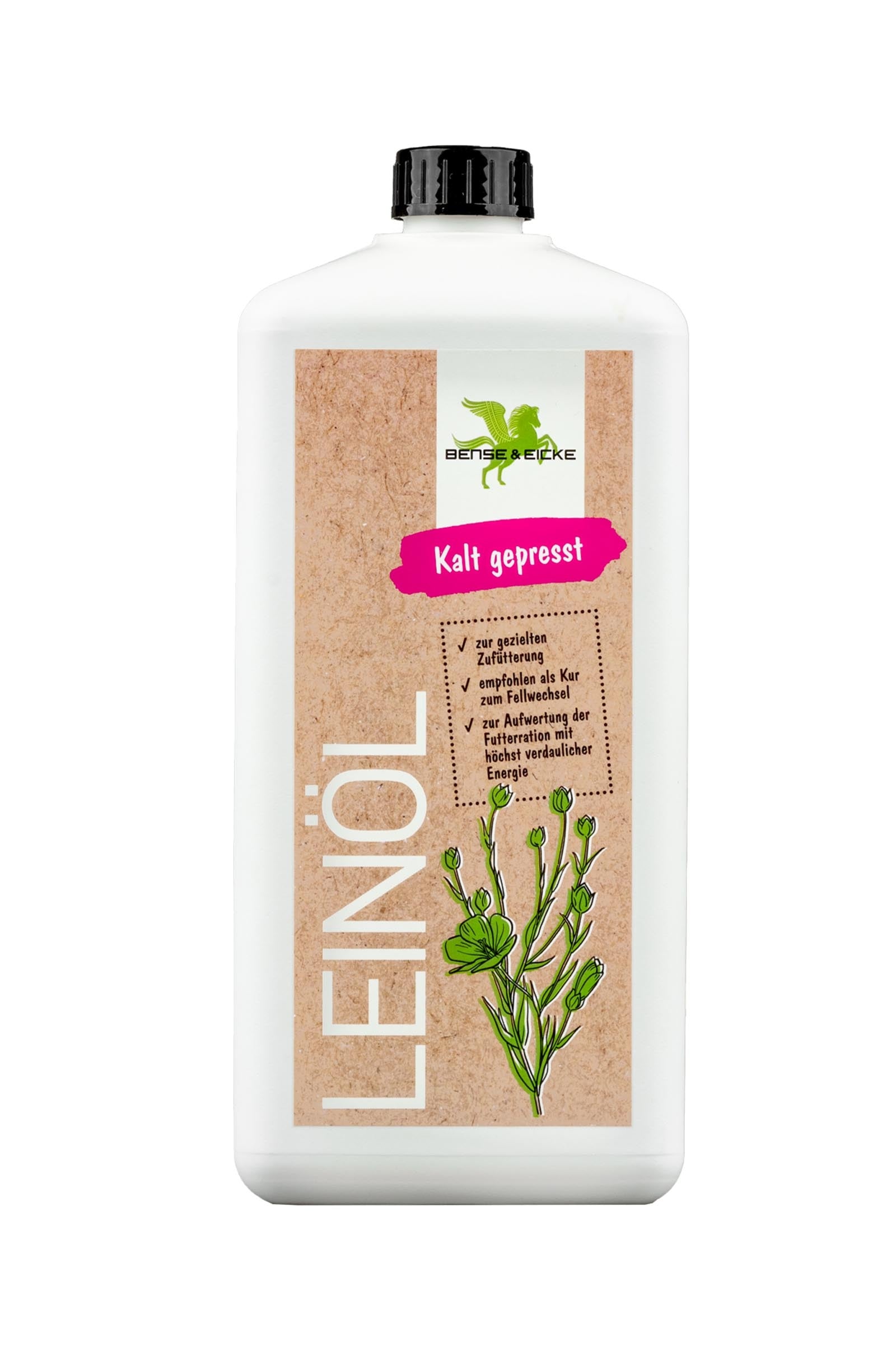 Bense & Eicke Olej lniany tłoczony na zimno, 1000 ml Horse Feed & Nutrition