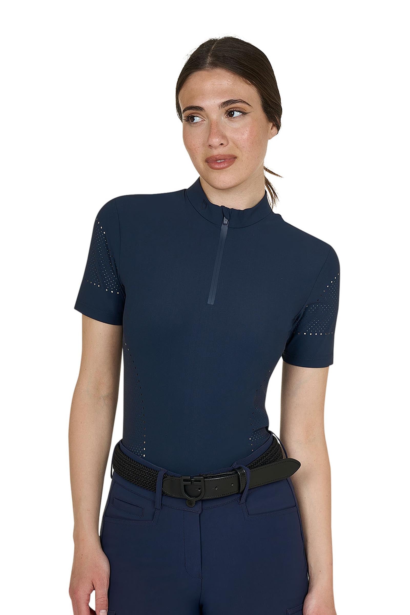 Equestro SS2026 Women's Perforated Training Polo Shirt SS ZIP Odzież jeździecka damska