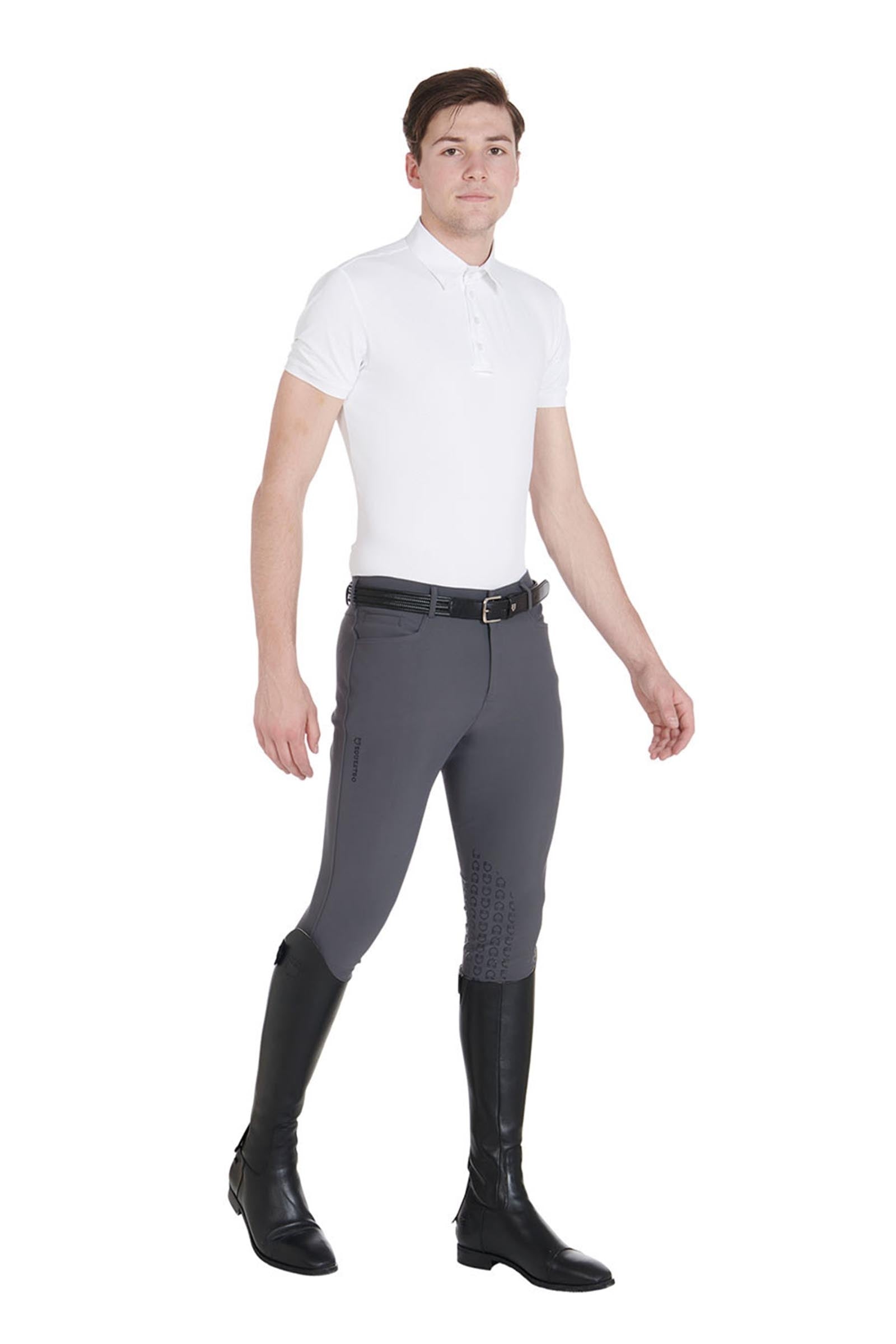 Equestro Men's Slim Fit Knee Grip Breeches With Logo Mens Riding Clothing