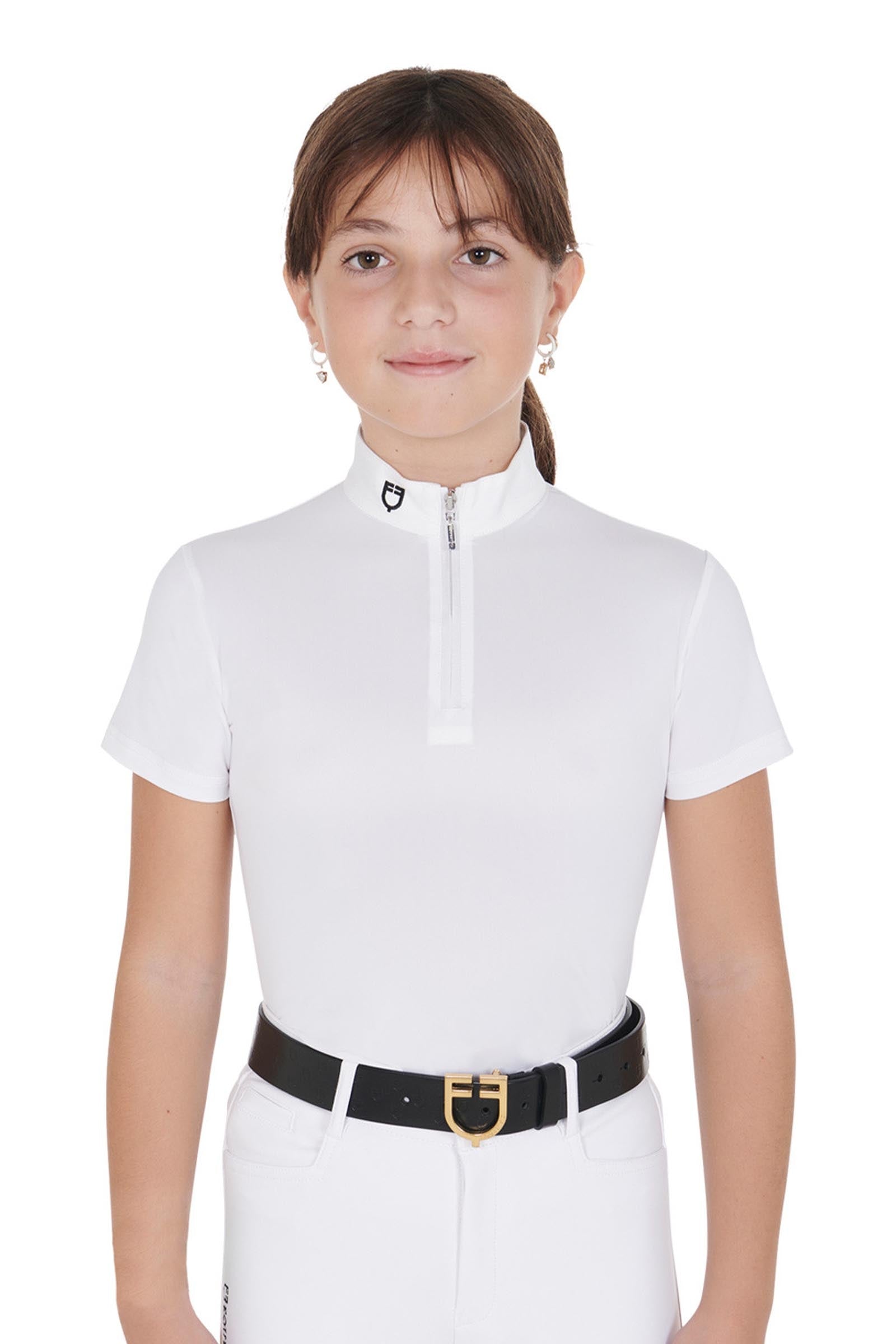 Equestro Girls' Slim Fit Competition Polo Shirt With Zip Kids Apparel