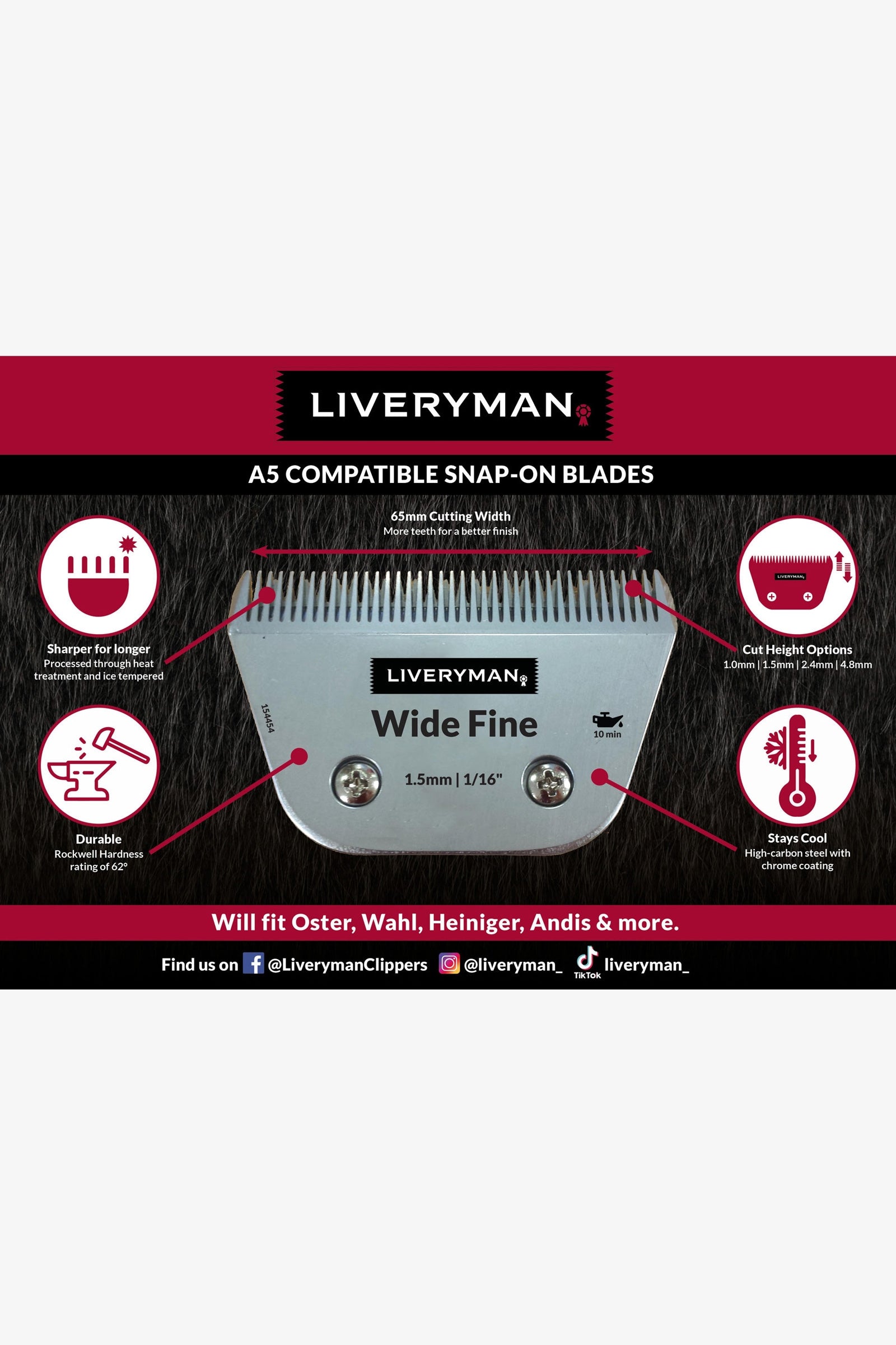 Liveryman A5 Blade Narrow 5F, 6.4 mm Horse Clipping & Trimming Tools