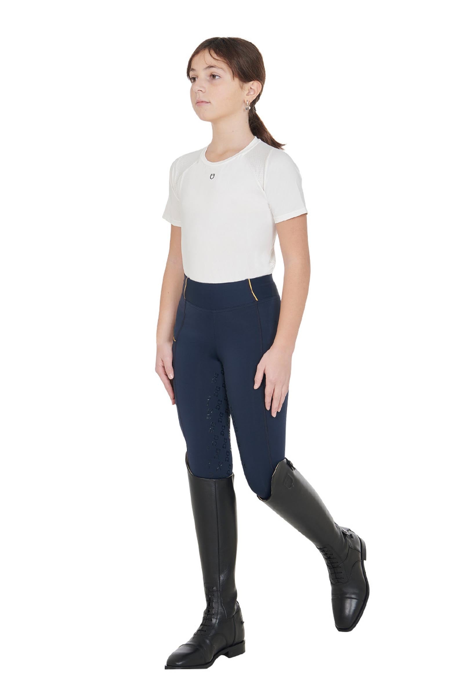 Equestro Girls' Slim Fit Full Grip Leggings With Logo Kids Apparel